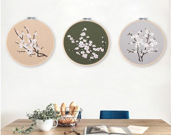 Blumen Embroidery Kit für Anfänger Modern|Hand Vintage Blumen Kreuzstich|Hoop Art Floral Embroidery Kit|DIY Starter Bastel Kit für Erwachsene