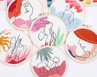 Feminist Embroidery Kit for Beginners Modern|Hand Cross Stitch|Human Body Line Hoop Art|Easy Embroidery Kit|DIY Starter Craft Kit for Adults