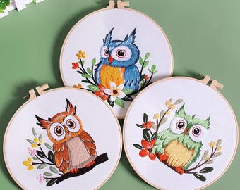 Owl Embroidery Embroidery Kit for Beginners Modern, Animal Embroidery/Owl Art Kit with Hoop, DIY Starter Craft Kit for Adults