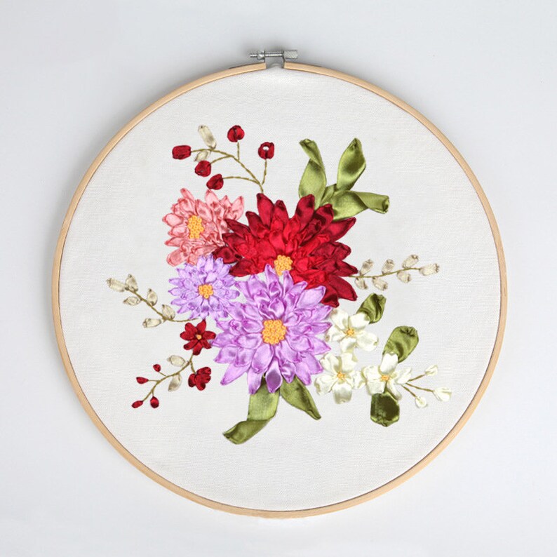 Flower Ribbon Embroidery Kit Floral Easy DIY Beginner Ribbon Etsy
