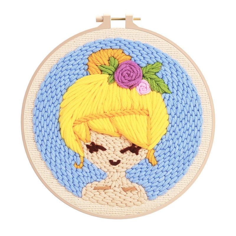 Girl in Hat Embroidery Punch Needle Kit Beginner, DIY Punch