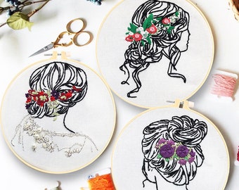 Women Hair Embroidery Kit for Beginners Modern|Hand Cross Stitch|Line Hoop Art|Easy Embroidery Kit|DIY Starter Craft Kit for Adults