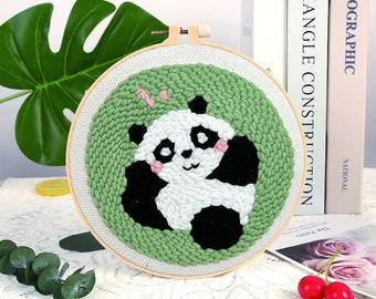 Cute Panda Punch Needle Kit Beginner, Animal Punch Needle Kit, DIY Punch Needles Start Kit for Adult, Punch Needle Kit with Yarn