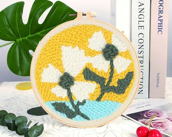 Colorful Flowers Punch Needle Kit Beginner, DIY Material Package Set, DIY Craft Kits, Kit with Yarn/All Materials Included