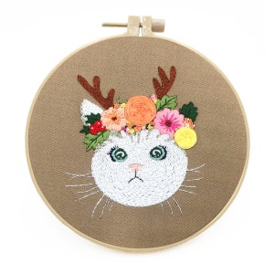 Animal Embroidery Kit for Beginners ModernEasy Pet/Cat Cross StitchHand Flower/Floral Art Kit with HoopDIY Starter Craft Kit for Adults image 8