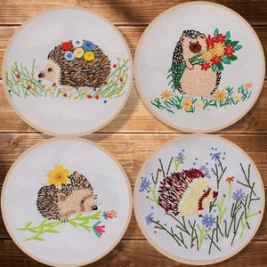 Hedgehog Animal Embroidery Kit for Beginners Modern|Easy Cross Stitch|Hand Flower/Floral Art Kit with Hoop|DIY Starter Craft Kit for Adults