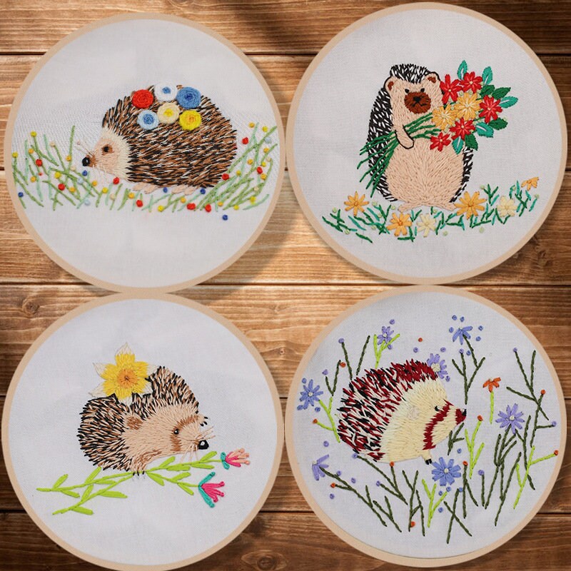 Hedgehog Printed Embroidery Set Kit