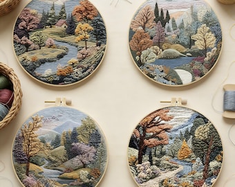 Scenery Embroidery Kit for Beginners Modern, Flower/Home Kit with Hoop, DIY Starter Craft Kit for Adults, Gift for Her