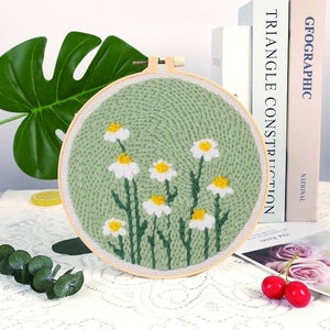 Kit de agulhas perfuradoras Fresh Daisy para iniciantes, conjunto de materiais para fazer você mesmo, kits de artesanato para fazer você mesmo, bordado primitivo, kit com fio/todos os materiais incluídos