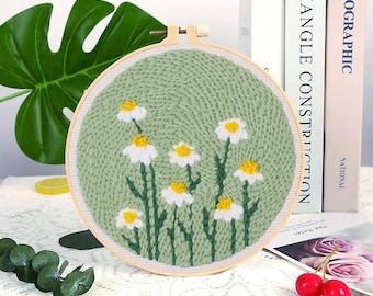Kit de bordado con aguja mágica Fresh Daisy para principiantes, paquete de materiales para manualidades, kit de bordado primitivo, incluye hilo y todos los materiales.