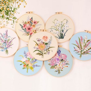 Flower Embroidery Kit for Beginners Modern|Easy Floral/ FloralCross Stitch/Flower Art Kit with Hoop|DIY Starter Craft Kit for Adults