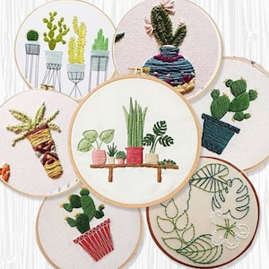 Cactus Plant Embroidery Kit for Beginners Modern|Easy Cross Stitch|Hand Green Leaves Art Kit with Hoop|DIY Starter Craft Kit for Adults