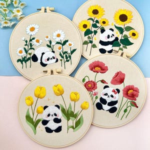 Cute Panda Embroidery Kit for Beginners Modern, Panda Embroidery/Panda and Flower Kit with Hoop, DIY Starter Craft Kit for Adults