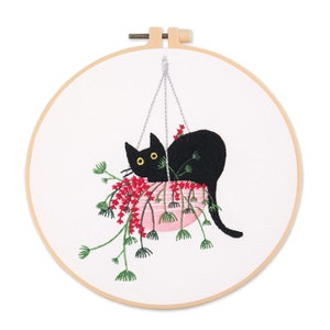 Animal Embroidery Kit for Beginners ModernEasy Pet/Cat Cross StitchHand Flower/Floral Art Kit with HoopDIY Starter Craft Kit for Adults Pattern 7