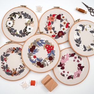 Floral Hoop Embroidery Kit for Beginners Modern|Easy Floral/ FloralCross Stitch/Floral Art Kit with Hoop|DIY Starter Craft Kit for Adults