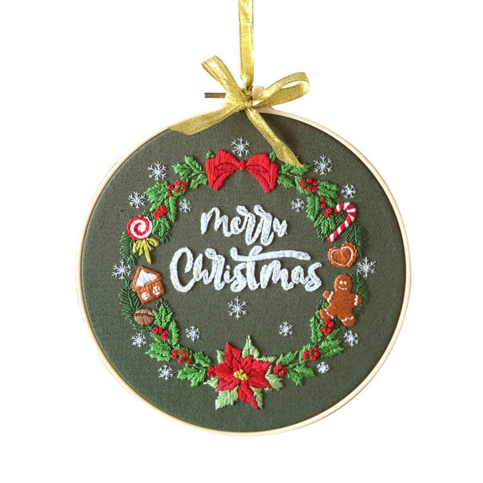 Merry Christmas Embroidery Kit for Beginners Modernhand Etsy