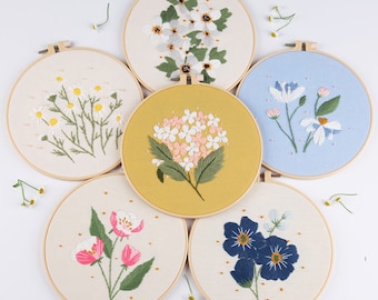 Flower Embroidery Kit for Beginners Modern|Hand Flower Cross Stitch|Art Floral Embroidery Kit with Hoop|DIY Starter Craft Kit for Adults