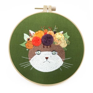 Animal Embroidery Kit for Beginners ModernEasy Pet/Cat Cross StitchHand Flower/Floral Art Kit with HoopDIY Starter Craft Kit for Adults image 6