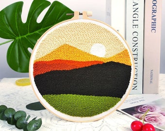 Dusk Sunset Countryside Punch Needle Kit Beginner, DIY Punch Needles Start Kit for Adult, Punch Needle Kit with Yarn/All Materials Included