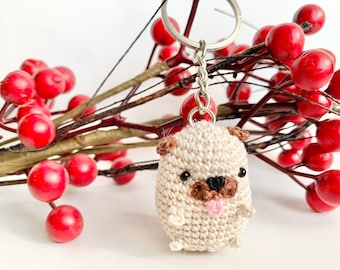 Pug Keychain, Gift for Dog Lovers, Amigurumi Plush Dog