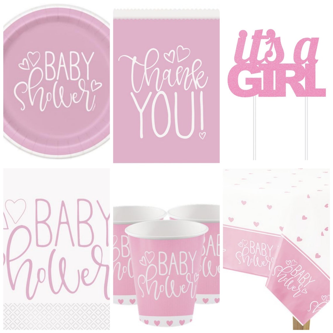 Pink Baby Shower tableware 6pc decoration Etsy