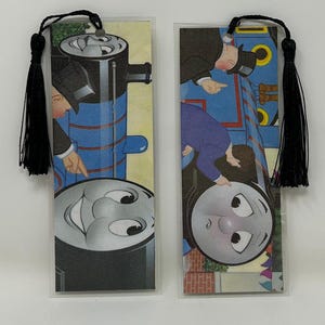 Thomas the Tank Engine (2) Upcycled Book Pages Bookmarks • An ArtfullyAltered Handmade Bookmark