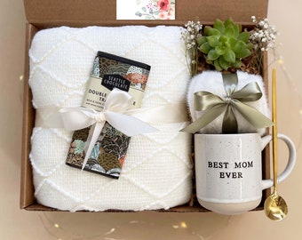 Happy Mother's Day Gift Box with Blanket, Socks and Succulent | Gift for Mom, Mother's Day Gift Basket, Gift Box for Women, Gift for Her