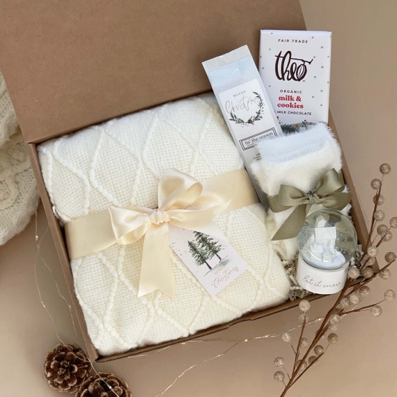 Classy Gift Basket for Women | Cozy Gift Box with Blanket, Socks, & Candle  | Self Care Package for Any Occasion