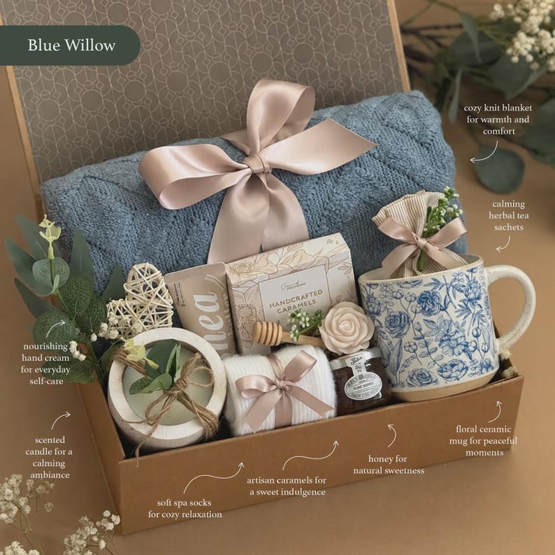 Sympathy Gift for Loss of Mother, Loss of Father, Grief Care Package, Thinking of You Care Package, Condolence Gift, Bereavement Gift Basket Blue Willow