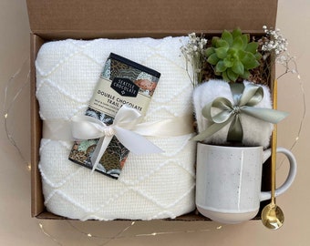 Thinking of You Care Package for Women and Men | Gift Basket with Blanket, Succulent, Socks | Get Well Gift Box for Her or Him, Cancer Gifts