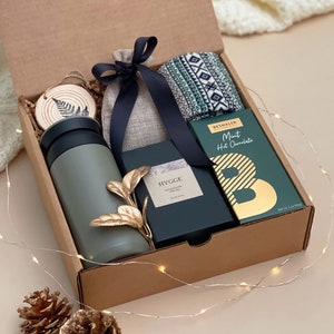 Unisex Christmas Gifts for Women & Men Holiday Gift Box with Tumbler, Candle, Socks Christmas Gift Box, Hygge Gift, Holiday Gift Baskets image 2