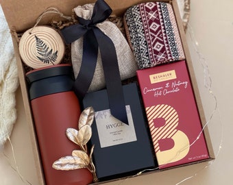 Unisex Christmas Gifts for Women & Men | Holiday Gift Box with Tumbler, Candle, Socks | Christmas Gift Box, Hygge Gift, Holiday Gift Baskets