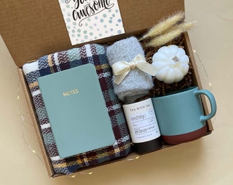 Happy Birthday Warm Scarf Gift Box For Her | Cozy Gift Basket for Women with Scarf, Mug, Tea, Socks | Birthday Care Package for Best Friend