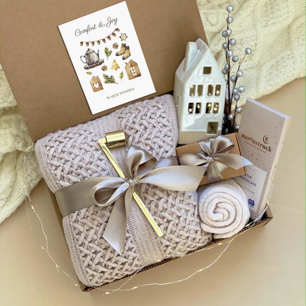 Christmas Gifts for Women | Gift Basket for Her with Blanket & Socks | Hygge Gift Box for Friend, Mom, Sister, Holiday Self Care Gift Box