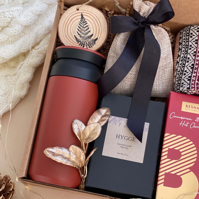 Unisex Christmas Gifts for Women & Men Holiday Gift Box with Tumbler, Candle, Socks Christmas Gift Box, Hygge Gift, Holiday Gift Baskets image 3