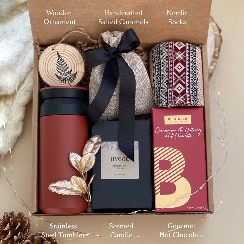 Unisex Christmas Gifts for Women & Men Holiday Gift Box with Tumbler, Candle, Socks Christmas Gift Box, Hygge Gift, Holiday Gift Baskets image 4