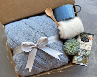 Hygge Gift Box with Blanket and Socks, Thank You Gift for Women, Gift Basket for Friend, Appreciation Gift Box for Mentor, Teacher, Coworker