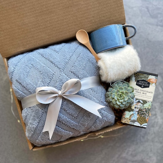 Birthday Gifts for Her Hygge Gift Basket With Blanket, Succulent