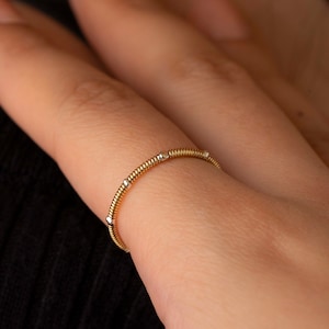 Gold Glimmer Guitar String Ring – Upcycled Acoustic String & Sterling Silver Accents