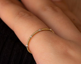 Gold Glimmer Guitar String Ring – Upcycled Acoustic String & Sterling Silver Accents