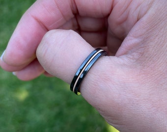 Schwarzer Zirkonia Ring: Akustische Gitarre Saite, Einzelsaite