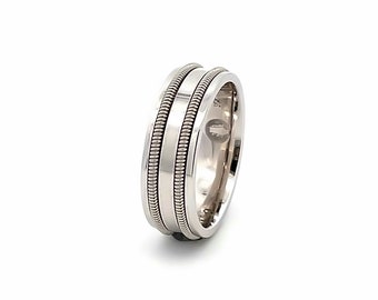 Guitar String and Solid White Gold Wedding Band - Electric