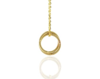 Brass Guitar String Duo Necklace with Solid 10k Gold Chain