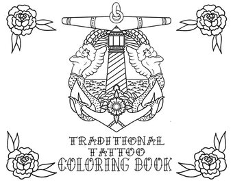 Homeschool Tattoo  Traditional Tattoo Coloring Book - Etsy Finland