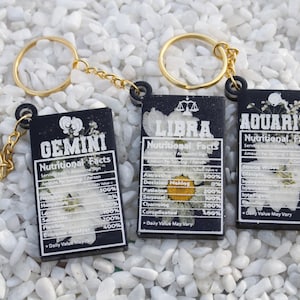 Horoscope keychain, astrology gift, air signs, Gemini, libra, Aquarius