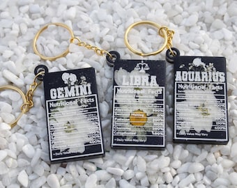 Horoscope keychain, astrology gift, air signs, Gemini, libra, Aquarius