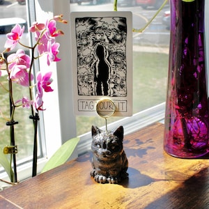 Resin Black Cat Single Tarot Card/Photo Holder