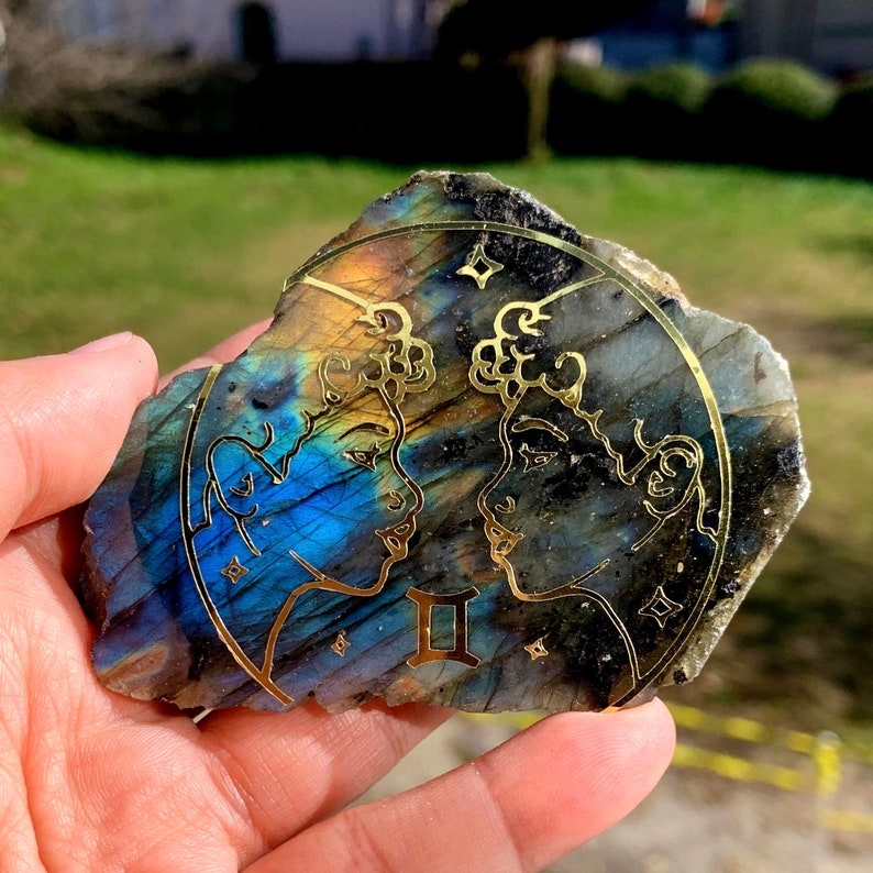 Zodiac Gold Foil Flashy Labradorite Chunks with Zodiac Sign Etsy