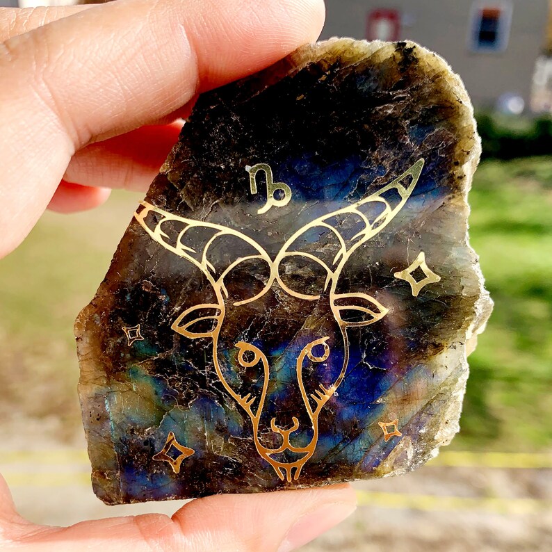 Zodiac Gold Foil Flashy Labradorite Chunks with Zodiac Sign Etsy