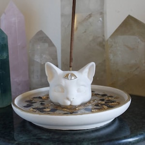 Third Eye Cat Crystal Gemstone Incense Holder